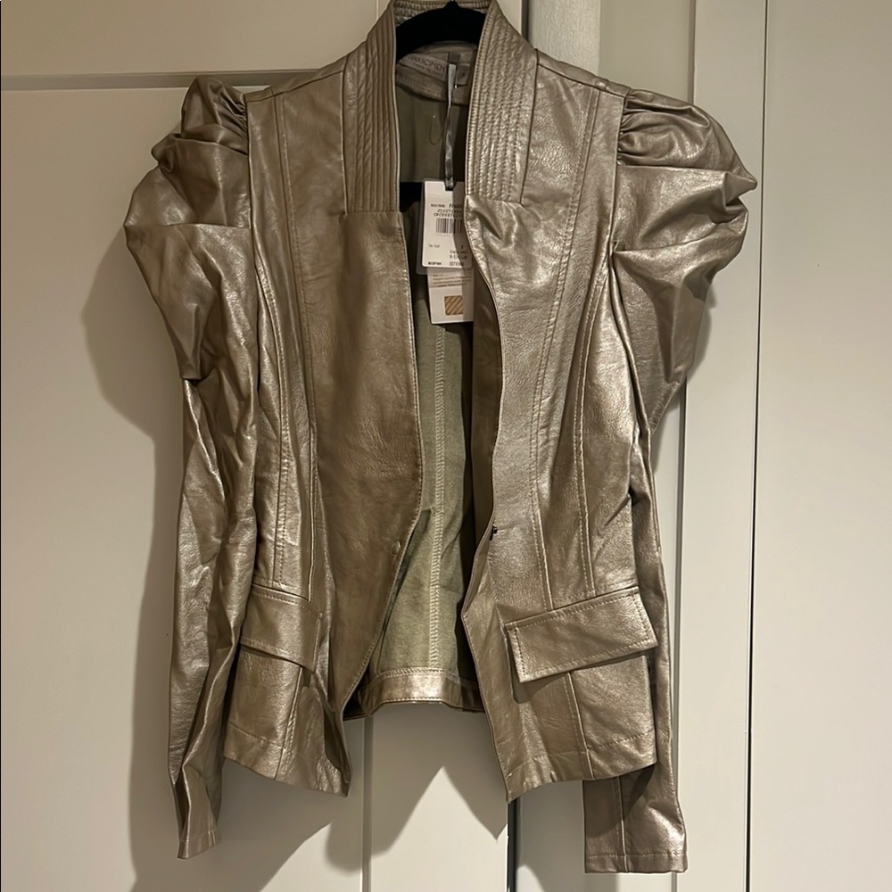 Rinascimento Silver Leather Jacket with Metallic Finish